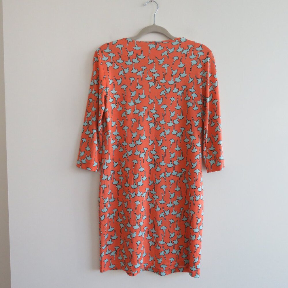 DIANE VON FURSTENBERG Reina 100% Silk Gingko Print Soft Orange Shift Dress Sz 4 - Picture 10 of 15
